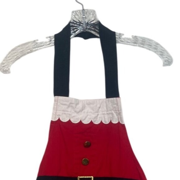 St. Nicholas Square Santa Themed Cotton Apron Girls OS Red Scalloped Trim - Picture 3 of 6